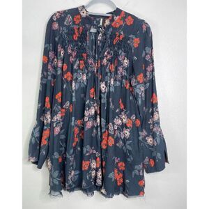 Free People Pebble Crepe Floral So Fine Smoked Boho Tunic Top Women's Size Small